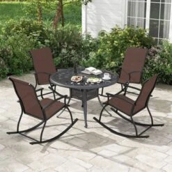 Tangkula Set Of 2 Outdoor Rocking Chair Patio Rocker W/ Breathable Fabric Brown -Beauty house GUEST ae3ad7b3 9bad 43a1 aec0 1ca8e9f1eb52