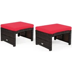 Tangkula 2 PCS Outdoor Wicker Ottoman Patio Rattan Furniture Metal Footrest Seat Square Footstool With Cushion -Beauty house GUEST ae811da4 83ef 4e27 991a 316ad8279bdc