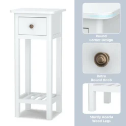 Tangkula Narrow Side Table Small End Table For Small Spaces Farmhouse Acacia Wood Slim Sofa Table Thin Nightstand W/Drawer & Open Shelf White -Beauty house GUEST ae9ee68e b933 4599 b905 7b24f66bce75