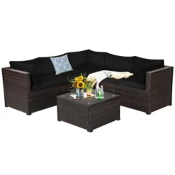 Tangkula 6 PCS Patio Rattan Furniture Set Outdoor Wicker Conversation Sofa Set W/Tempered Glass Coffee Table -Beauty house GUEST aead5d11 eb3b 4c1b 822b eee738f97a87
