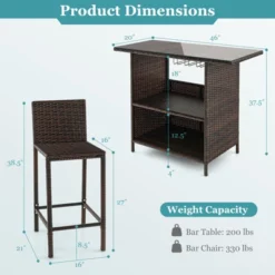 Tangkula 3PCS Wicker Bar Set Height Table 2 Stools W/3 Rows Stemware Racks Garden Patio -Beauty house GUEST aeb80171 04dd 4b8d 8b80 a461b277b49b