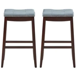 Tangkula Set Of 4 Saddle Bar Stools Backless Nailhead Counter Stool With Grey Cushions Coffee/White -Beauty house GUEST aecaf729 bf8f 49bd bf81 699a95490e34