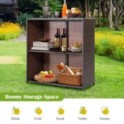 Tangkula 3PCS Patio Wicker Rattan Bar Set Table W/2 Cushioned Stools -Beauty house GUEST aee3d7ff f66b 4e21 a6ee e8e129fd7929