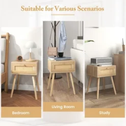 Tangkula 2 PCS Nightstand Bedside Sofa Table With Rattan Drawer For Bedroom & Living Room -Beauty house GUEST aee5a8d6 f525 4abd b512 512e3f9071eb