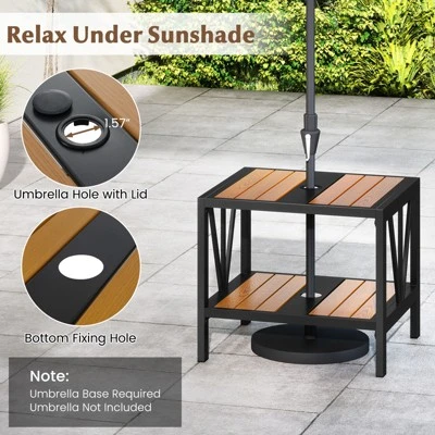 Tangkula Outdoor Side Table 2-Tier Coffee End Table W/ 1.57" Umbrella Hole Storage Shelf 8 Tangkula Outdoor Side Table 2-Tier Coffee End Table W/ 1.57" Umbrella Hole Storage Shelf - Image 6