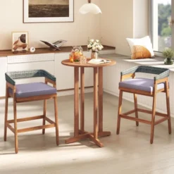 Tangkula 39" Outdoor Acacia Wood Bar Table W/ Slatted Tabletop For Garden Deck -Beauty house GUEST af989186 fc0d 48a1 8bfc f9e28787947c