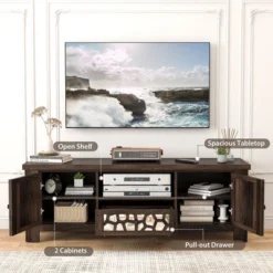 Tangkula 55" Retro TV Stand Media Entertainment Center W/ Mirror Doors & Drawer Brown -Beauty house GUEST afde210f 5f93 430f bd08 12a2ad2f3d5f