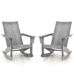 Tangkula Set Of 2 Adirondack Rocking Chair All Weather HDPE Rocker Grey Patio -Beauty house GUEST afe89f7f 318e 4d7a 8eb1 7b252c3a3f78