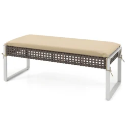 Tangkula 43 Inch Patio Rectangle Ottoman W/ Metal Legs & Seat Cushion -Beauty house GUEST afeaa3c7 690b 4347 a0a9 cba1e93e7ce3
