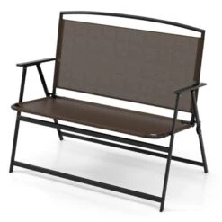 Tangkula Foldable Garden Bench 2-person Patio Loveseat With Fabric Backrest And Metal Armrests Portable Outdoor Loveseat Bench -Beauty house GUEST b059b6e6 c84a 4d1d b51b 83c73b0f1949