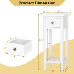 Tangkula Narrow Side Table Small End Table For Small Spaces Farmhouse Acacia Wood Slim Sofa Table Thin Nightstand W/Drawer & Open Shelf White -Beauty house GUEST b0d6f66b 61db 4f98 9c1c e5e38f7ca0b3