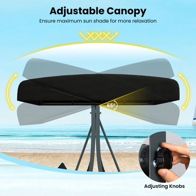 Tangkula 3-Person Porch Swing W/ Stand W/ Rattan Seat Back Metal Frame Adjustable Shade 9 Tangkula 3-Person Porch Swing W/ Stand W/ Rattan Seat Back Metal Frame Adjustable Shade - Image 7