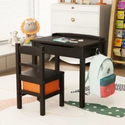 Tangkula Kids Table And Chair Set Wood Activity Study Desk W/ Storage Drawer Hook Brown -Beauty house GUEST b12a4889 1660 49f9 93b7 d8ab7310d1f6