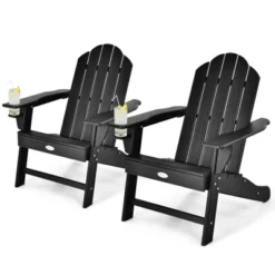 Tangkula 2PCS Adirondack Chair Outdoor With Cup Holde Weather Resistant Lounger Chair For Backyard Garden Patio And Deck Black/Grey/Turquoise/White -Beauty house GUEST b1371509 3ca3 4f4e b550 1360440f2b9b
