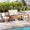 Tangkula 4 Pieces Patio Furniture Set Acacia Wood Porch Chairs W/ Table