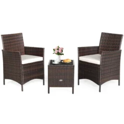 Tangkula 3 Pieces Patio Rattan Conversation Furniture Wicker Chairs With Coffee Table & Cushions Red/Blue/White -Beauty house GUEST b1b21b6d bbd5 485d 9124 3d73ba30fe92