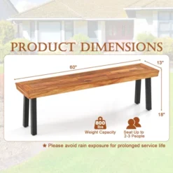 Tangkula Outdoor Acacia Wood Benches Set Of 2 W/ Slatted Top & Flared Metal Legs -Beauty house GUEST b1f58027 736c 4947 8681 721cab07bc32