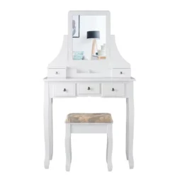 Tangkula Rotatable Mirror Vanity Set Makeup Dressing Table And Stool W/ 5 Drawers -Beauty house GUEST b2195450 8a0d 4e22 99a3 7251ec8c85e5