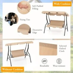 Tangkula 3-Person Swing Chair Porch Swing Seat W/ Adjustable Canopy Removable Cushion -Beauty house GUEST b263ef4d e780 44b7 940f 883044802f35