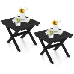 Tangkula 2 Pieces Folding Adirondack Side Table Poolside Garden Patio Black -Beauty house GUEST b2d232be 8cc3 4145 a3ea 3ff13ffdde97