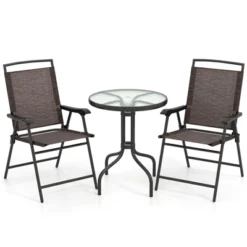 Tangkula 3 PCS Outdoor Bistro Dining Furniture Set W/1.57" Umbrella Hole Rippled -Beauty house GUEST b30f8e35 1702 4c1e 87bf e06c5d5067a6