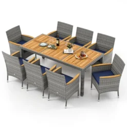 Tangkula 9 Pieces Patio PE Wicker Dining Set Outdoor Acacia Wood Table & Chairs -Beauty house GUEST b3125544 fcc9 406d ae1a 5303bfe9879d
