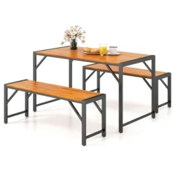 Tangkula 3 PCS Patio Dining Set For 6 People 53" Acacia Wood Picnic Table & 2 Benches -Beauty house GUEST b31c4296 d487 4405 8a80 c0511b34efcc