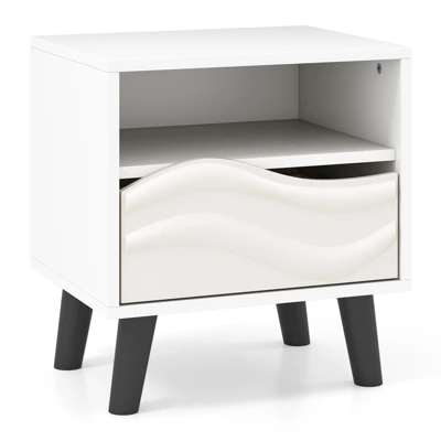 Tangkula Nightstand W/ Drawer 3D Wavy Pattern & Open Shelf Small Sofa Couch Side Table 9 Tangkula Nightstand W/ Drawer 3D Wavy Pattern & Open Shelf Small Sofa Couch Side Table - Image 7