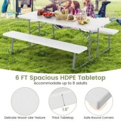 Tangkula Folding Picnic Table W/ 2 Benches 6 FT Camping Table Set W/ All-Weather HDPE Tabletop White -Beauty house GUEST b35941d2 e5f5 4b44 b14d 6332274fca6d