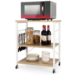 Tangkula Kitchen Baker's Rack 3-Tier Microwave Cart With Wheels&10 Hooks Rustic Brown/Maple/Vintage/Nut Brown -Beauty house GUEST b36eabbf 4b19 4bbe 9b3d 864328ef23ee