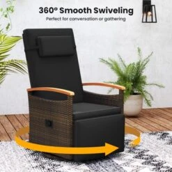 Tangkula Set Of 2 Patio Rattan 360° Swivel Recliner Lounge Chair W/Adjustable Backrest & Footrest Cushioned Push Back Reclining Seat W/Flip Side Table -Beauty house GUEST b37463e1 980c 42cb 9424 adea4d753697