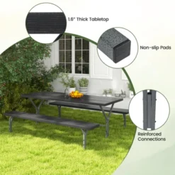 Tangkula Picnic Table Bench Set For 8 Person Outdoor Camping Table & 2 Benches With Metal Frame All-Weather Tabletop Black/Grey/Green/White -Beauty house GUEST b392f3e5 3b9f 4722 a3a2 4cab3e7cbf92