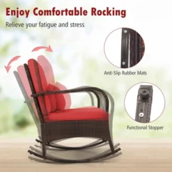 Tangkula 3 Piece Outdoor Rocking Set Rattan Rocker Chairs W/ Tempered Glass Coffee Table Red -Beauty house GUEST b3a3457c 40b6 4a60 b143 fc7b8047c723