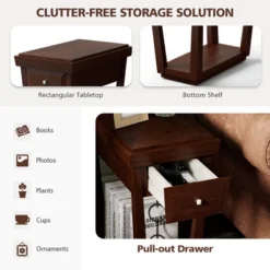 Tangkula 2PCS End Side Table W/ Drawer Shelf Nightstand Rubber Wood Classic Espresso -Beauty house GUEST b3d86e6e ff40 4c04 bd19 fc0cd73c884c