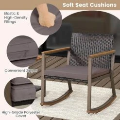 Tangkula 3PCS Rattan Rocking Chair Bistro Set Armrest Cushion Table W/ Storage Shelf Patio -Beauty house GUEST b3ed8eb1 d000 4e7a 8a03 0c22d947d316