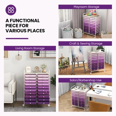Tangkula 20-Drawer Rolling Storage Cart Art Craft Organizer Cart Mobile Utility Storage Cart With Removable Drawers & Lockable Wheels Purple 6 Tangkula 20-Drawer Rolling Storage Cart Art Craft Organizer Cart Mobile Utility Storage Cart With Removable Drawers & Lockable Wheels Purple - Image 4