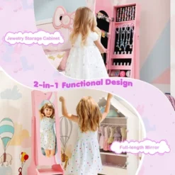 Tangkula Kids Jewelry Cabinet W/ Full-Length Mirror 2 Adjustable Tilt Angles Drawer Pink -Beauty house GUEST b424633f 34cf 4b62 bf95 62fb69c51b5b