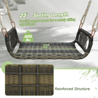 Tangkula 1-Person Rattan Porch Swing Single Swing Chair Bench W/ Hanging Hemp Ropes Outdoor 7 Tangkula 1-Person Rattan Porch Swing Single Swing Chair Bench W/ Hanging Hemp Ropes Outdoor - Image 5