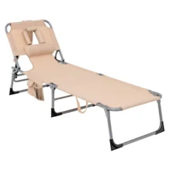 Tangkula Portable Beach Chaise Lounge Chair Folding Reclining Chair W/ Facing Hole Beige -Beauty house GUEST b44d7712 bc61 4e78 a3ab 38b68900613c