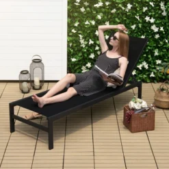 Tangkula Patio Chaise Lounge Adjustable Lounge Chair W/ 6-Position Backrest Black