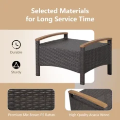 Tangkula Outdoor PE Wicker Ottoman Set Of 2 Patio Rattan Footrest Seat With Soft Cushions & Curved Acacia Wood Handles Beige/Navy Blue/Red/Off White -Beauty house GUEST b45c29f0 cff1 4658 92c6 f1780a35ba4d