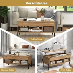 Tangkula Lift Top Coffee Table With Metal Legs Rising Center Table With Hidden Compartment & 3 Open Cubbies Multifunctional Dining Working Table -Beauty house GUEST b4749daa ee19 4dbb 9a47 4c4c1df55b47