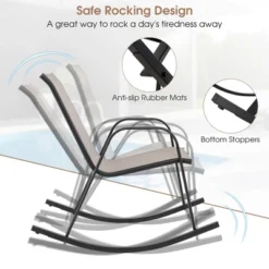 Tangkula Set Of 4 Metal Rocking Chair Heavy-Duty Rocker Outdoor Anti-Slip Brown Patio -Beauty house GUEST b477ede8 230e 4186 b943 056f40185f1b