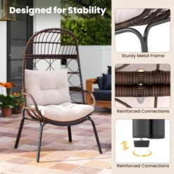 Tangkula PE Wicker Egg Chair Patio Cocoon Lounger W/ Comfortable Cushions & Metal Frame -Beauty house GUEST b4c4b433 3a20 4edd 8692 504a4113736c