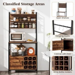 Tangkula 67" Bakers Rack W/ Power Outlet Coffee Bar Cabinet W/ S-Shaped Hooks -Beauty house GUEST b4e55dab 52cc 47f7 9e46 7316b7a04e34