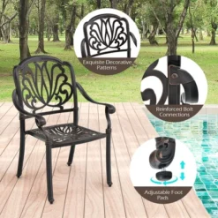 Tangkula 4 Pieces Cast Aluminum Chairs Set Of 2 Stackable Patio Dining Chairs W/ Armrests -Beauty house GUEST b4ec950f f9a0 4775 b065 2dcd1a1df3db
