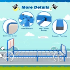 Tangkula Twin Size Kids Bed Frame Car Shaped Metal Platform Bed W/ Upholstered Headboard -Beauty house GUEST b511ce3f 27fd 46c0 b6ee e4be101eb5e2