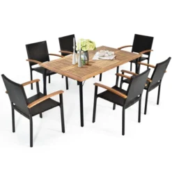 Tangkula 7 PCS Patio Rattan Dining Furniture Set Armrest Chairs Wooden Table 16 Tangkula 7 PCS Patio Rattan Dining Furniture Set Armrest Chairs Wooden Table -Beauty house GUEST b521c400 9127 4d99 9cee 398306b7a364
