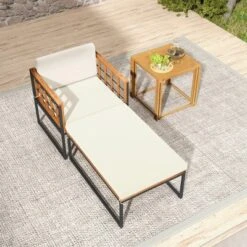 Tangkula 2pcs Outdoor Chaise Lounge Chair Acacia Wood Heavy Duty 1200 Lbs Weight Capacity