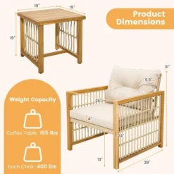 Tangkula 3PCS Patio Acacia Wood PE Wicker Furniture Set W/ Soft Seat & Back Cushions -Beauty house GUEST b588e937 ffdf 459f bae0 6cda71195cc7